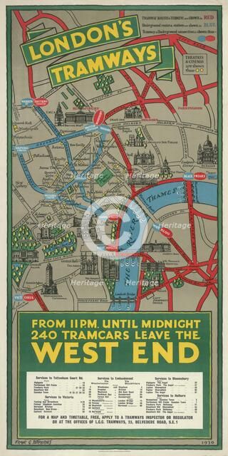 'West End Tramways', London County Council (LCC) Tramways poster, 1930. Artist: Frank G Jeffries
