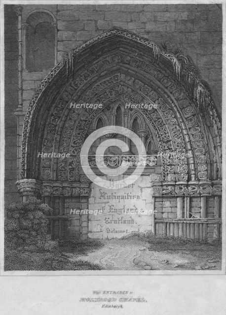 'West Entrance to Holyrood Chapel, Edinburgh', 1814. Artist: John Greig.