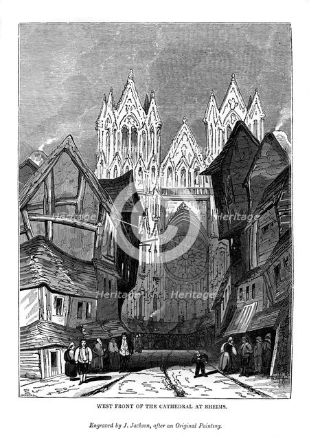 West front of the Cathedral at Rheims, 1843. Artist: J Jackson