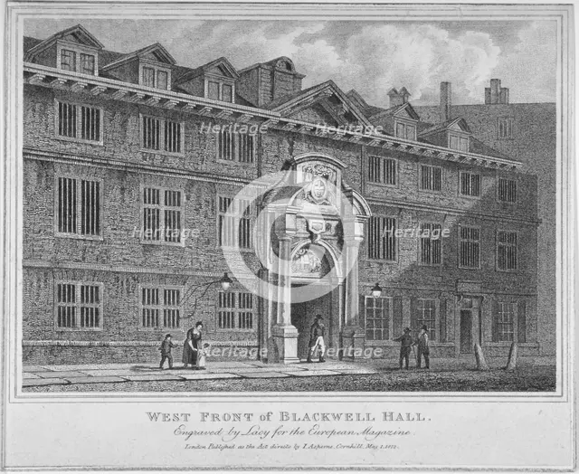 West front of Blackwell Hall, City of London, 1812. Artist: S Lacey