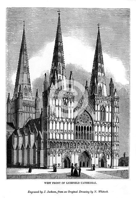 West front of Lichfield Cathedral, 1843. Artist: J Jackson