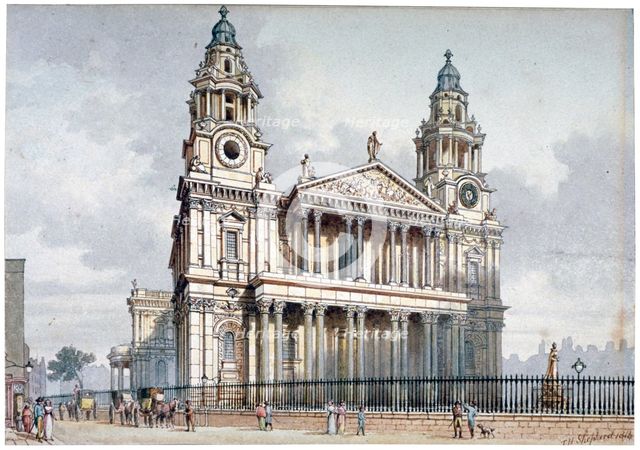 West front of St Paul's Cathedral, City of London, 1814.         Artist: Thomas Hosmer Shepherd