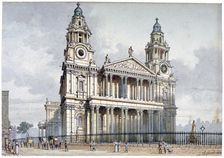 West front of St Paul's Cathedral, City of London, 1814. Artist: Thomas Hosmer Shepherd