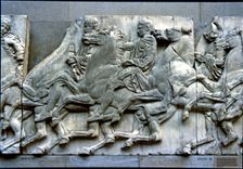 West frieze of the Parthenon representing some riders with companions preparing for the Parrathen…