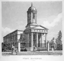 West Hackney Church on the east side of Stoke Newington Road, London, c1825. Artist: Anon