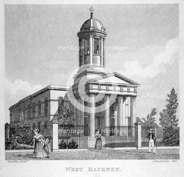 West Hackney Church on the east side of Stoke Newington Road, London, c1825. Artist: Anon