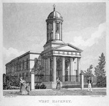 West Hackney Church on the east side of Stoke Newington Road, London, c1825. Artist: Anon