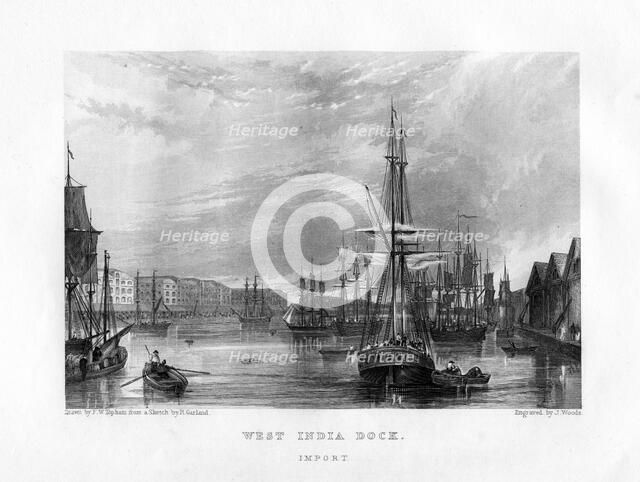 West India Dock, London, 19th century.Artist: J Woods