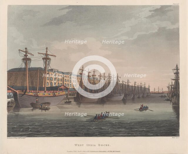 West India Docks, January 1, 1810., January 1, 1810. Creator: J. Bluck.