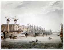 West India Docks, London, 1808-1810. Creators: Augustus Charles Pugin, Thomas Rowlandson