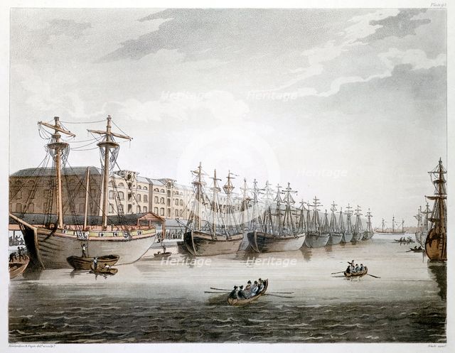 West India Docks, London, 1808-1810. Creators: Augustus Charles Pugin, Thomas Rowlandson.