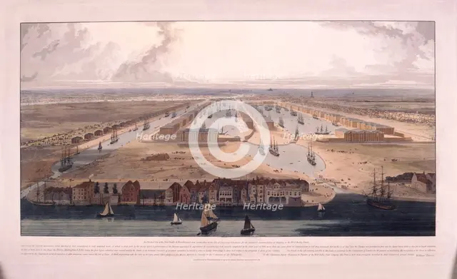 West India Docks, Poplar, London, 1802. Artist: William Daniell