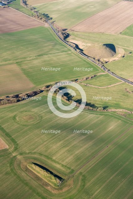 West Kennet long barrow and Silbury Hill, Wiltshire, 2019. Creator: Damian Grady.