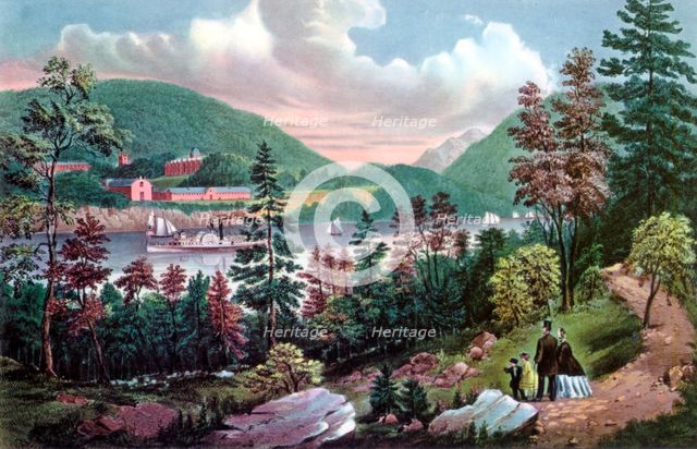 West Point, US Military Academy, from the opposite Shore, 1862.Artist: Currier and Ives