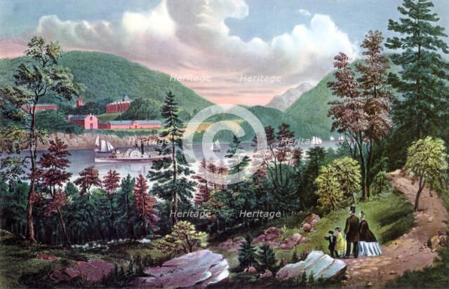 West Point, US Military Academy, from the opposite Shore, 1862.Artist: Currier and Ives