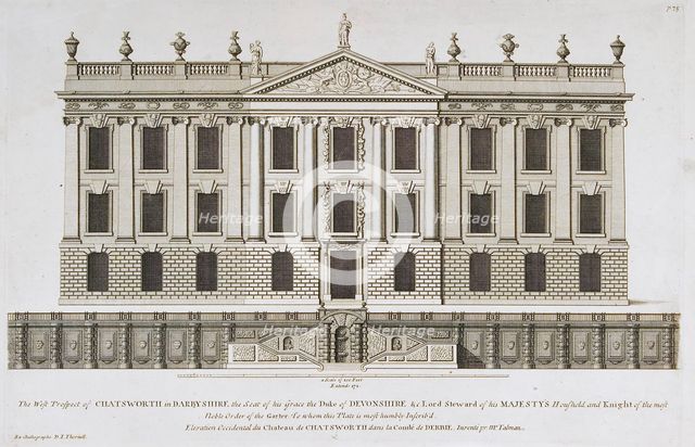 West prospect of Chatsworth House, Derbyshire, c1800. Creator: Unknown.