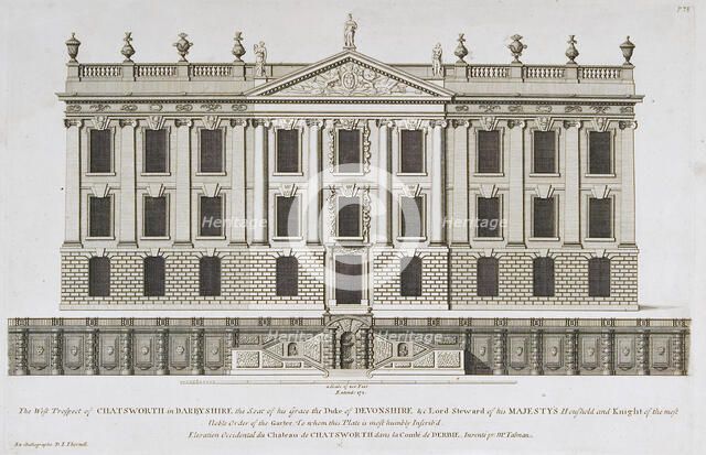 West prospect of Chatsworth House, Derbyshire, c1800. Artist: Unknown