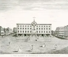 West prospect of Nottingham Market Place, Nottinghamshire, 1726. Creator: T Shore