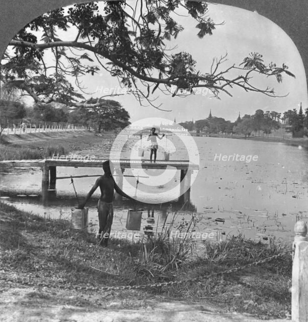 West side of the Fort, showing the moat, Mandalay, Burma, 1908. Artist: Stereo Travel Co