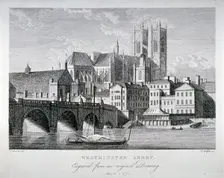 Westminster Abbey and Bridge from the River Thames, London, 1775. Artist: RB Godfrey