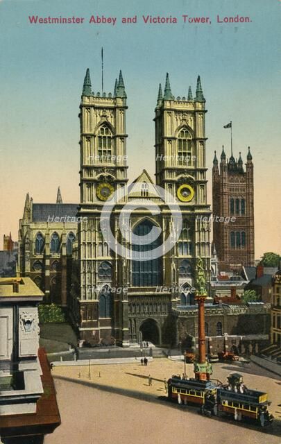 'Westminster Abbey and Victoria Tower, London', c1930. Artist: Unknown.