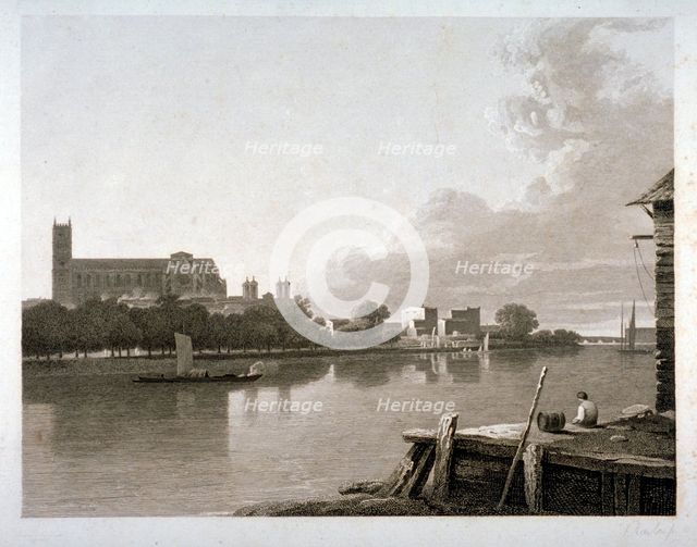Westminster Abbey from the opposite side of River Thames, London, c1800. Artist: Samuel Rawle