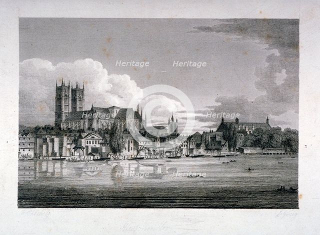 Westminster Abbey from the River Thames, London, 1804. Artist: John Greig