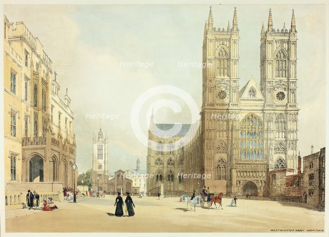Westminster Abbey, Hospital and Company, plate seven from Original Views of London as It Is, 1842. Creator: Thomas Shotter Boys.