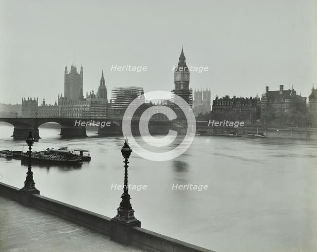 Westminster Bridge and the Palace of Westminster with Big Ben, London, 1934. Artist: Unknown.