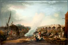 Westminster Bridge and the Thames Procession of King Christian VII of Denmark in 1768, 1769. Creator: Martin, Elias (1739-1818)