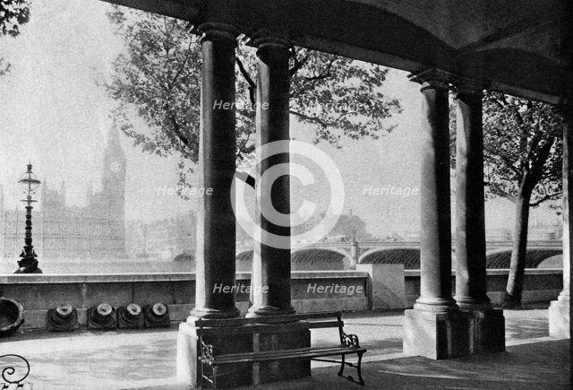 Westminster Bridge and Big Ben from the terrace of St Thomas's Hospital, 1926-1927. Artist: Unknown