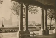 Westminster Bridge and Big Ben from the Terrace of St. Thomas's Hospital c1935. Creator: Unknown