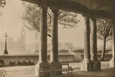 Westminster Bridge and Big Ben from the Terrace of St. Thomas's Hospital c1935. Creator: Unknown