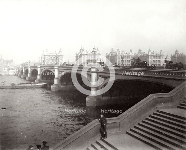 Westminster Bridge and St Thomas's Hospital, London, 1887. Artist: Unknown