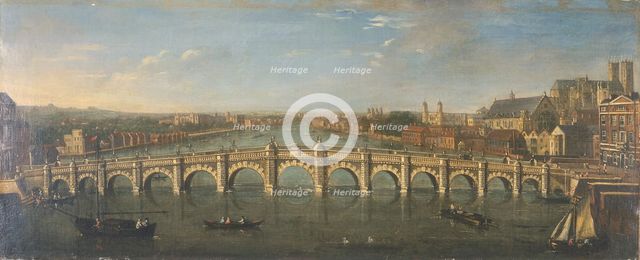'Westminster Bridge from the River, Looking South', c1750. Creator: Unknown.