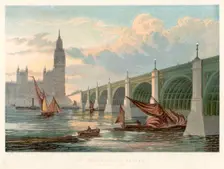 Westminster Bridge, London, looking from the south bank of the Thames, 1858. Creator: Unknown