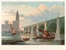 Westminster Bridge, London, looking from the south bank of the Thames, 1858. Creator: Unknown