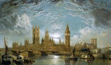 Westminster Bridge, the Houses of Parliament and Westminster Abbey seen from the River 1872. Artist: John Anderson
