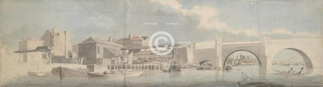 Westminster Bridge, the Surrey Side, ca. 1750. Creator: Samuel Scott.