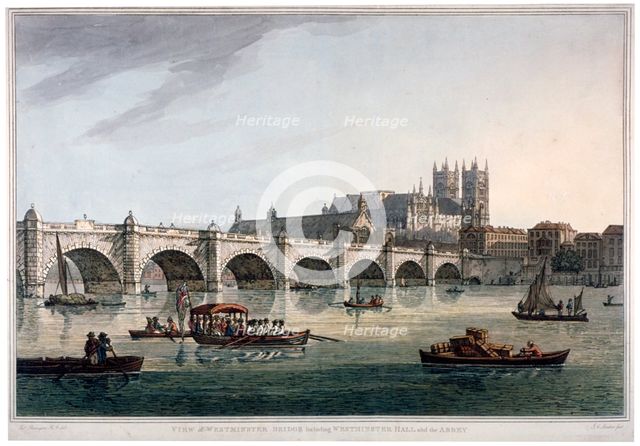 Westminster Bridge, Westminster Abbey and Westminster Hall, London, 1789.                            Artist: Joseph Constantine Stadler