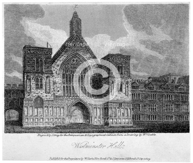 Westminster Hall from New Palace Yard, London, 1809.                                     Artist: John Greig