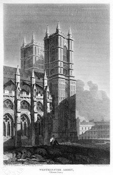 Western towers, Westminster Abbey, London, 1815.Artist: Matthews
