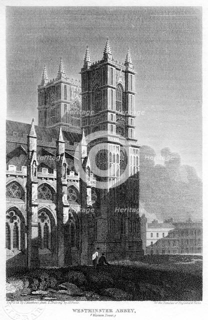 Western towers, Westminster Abbey, London, 1815.Artist: Matthews