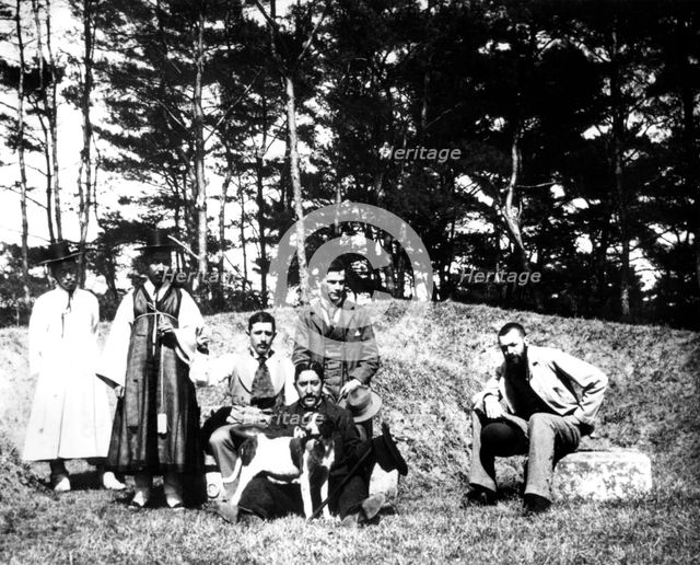 Western visitors with locals, Nam San, Korea, 1900. Artist: Unknown