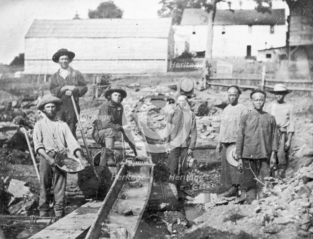 Western and Chinese miners during the California Gold Rush at Auburn Ravine, 1852. Creator: Anonymous.