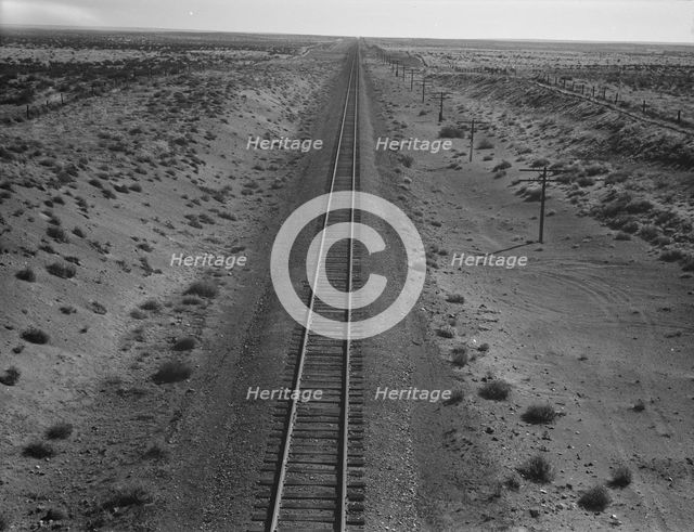 Western Pacific line runs through unclaimed desert of northern Oregon, 1939. Creator: Dorothea Lange.