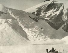 Western Party's camp on December 28 below a hanging glacier at the Cathedral rocks 1909