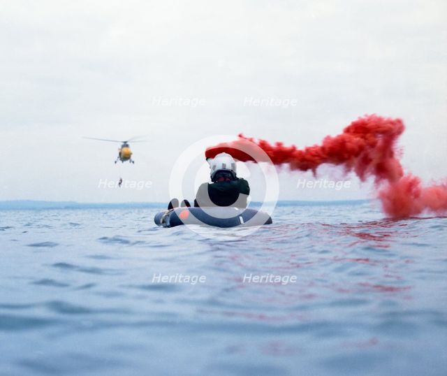 Westland Whirlwind helicopter making a rescue, 1973. Creator: Michael Walters.
