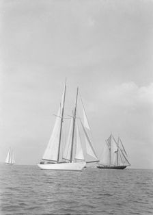 Westward (foreground) and the visiting Canadian schooner Bluenose 1935. Creator: Kirk & Sons of Cowes