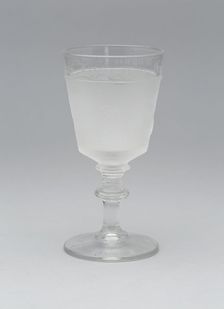 Westward Ho!/Pioneer pattern cordial glass, 1881. Creator: Gillinder & Sons